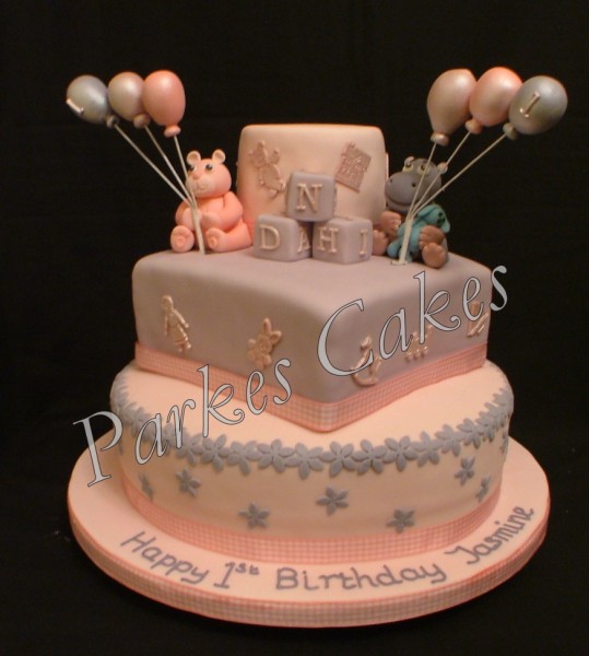 3 tier teddies and balloons birthday cake